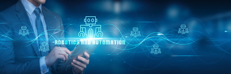 Hand holding a tablet with a global network connection, symbolizing technology and futuristic advancements in robotics and automation, driving innovation, efficiency, and seamless integration