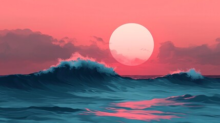 Serene ocean waves and a vibrant sunset a tranquil moment captured in nature's embrace