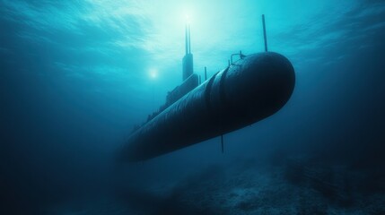 Fototapeta premium Submarine Navigating an Underwater Trench Scene