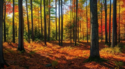 Fototapeta premium Forest glade with vibrant autumn colors