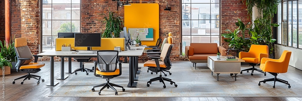 Poster bright and airy coworking space with an open layout modern furnishings and collaborative areas desig