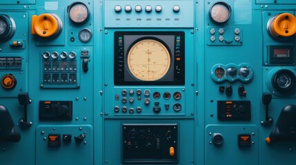 Submarine Cockpit Interior View with Control Panels