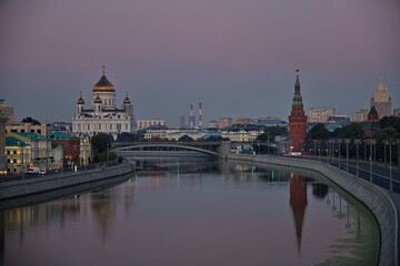 Pre-dawn hour in the center of Moscow. The Moscow River, the Moscow Kremlin.