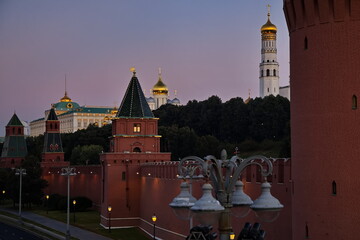 Pre-dawn hour in the center of Moscow. The Moscow River, the Moscow Kremlin.