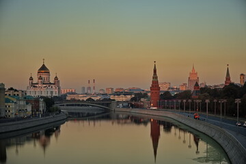 Pre-dawn hour in the center of Moscow. The Moscow River, the Moscow Kremlin.
