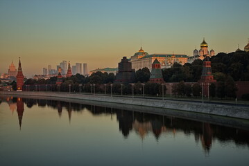 Pre-dawn hour in the center of Moscow. The Moscow River, the Moscow Kremlin.