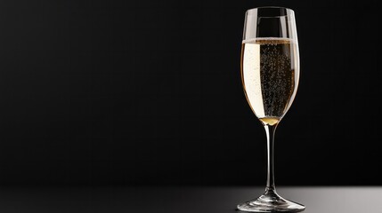 A champagne glass filled with sparkling bubbles, isolated against a black background, symbolizing luxury, celebration, and refined elegance.