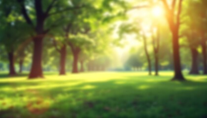 Obraz premium Blur defocused park garden tree in nature background. Green leaf background Blurred leaves, circular bokeh, abstract from beautiful leaves, Blur nature bokeh green park trees background