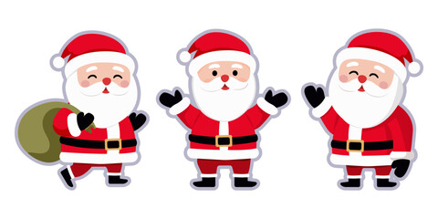 Santa Claus icon, Santa characters in different poses on light background, festive icons, stickers Christmas cute figures. Vector illustration