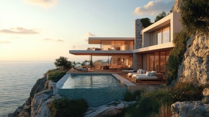 Obraz premium Cliffside villa with breathtaking vistas.