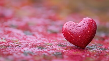 Fototapeta premium A small, bold red heart shape situated in the bottom right of a soft pink surface, ideal for expressing love and tenderness.