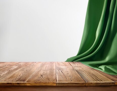 Theatrical stage setting with a flowing green curtain, ideal for event planning or marketing materials