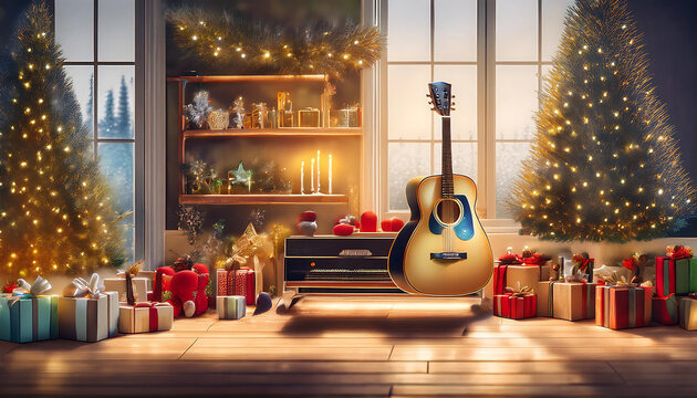 Holiday cheer fills the festive room with decorations and music._1(545)
