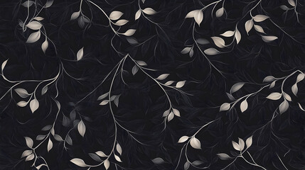 A dark floral pattern featuring delicate light-colored leaves and branches. Black and white background images -