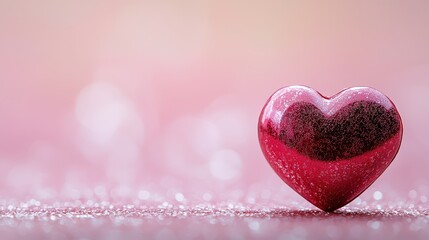 Fototapeta premium A sweet small red heart shape in the lower right corner against a gentle pink background, perfect for Valentine's Day promotions.