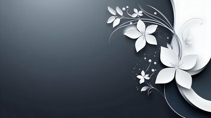 A minimalist design featuring white flowers and elegant curves on a dark background. Black and white background images -