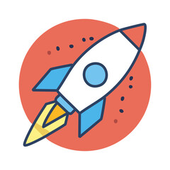 Rocket flat color icon. Spaceship vector illustration for web and mobile design