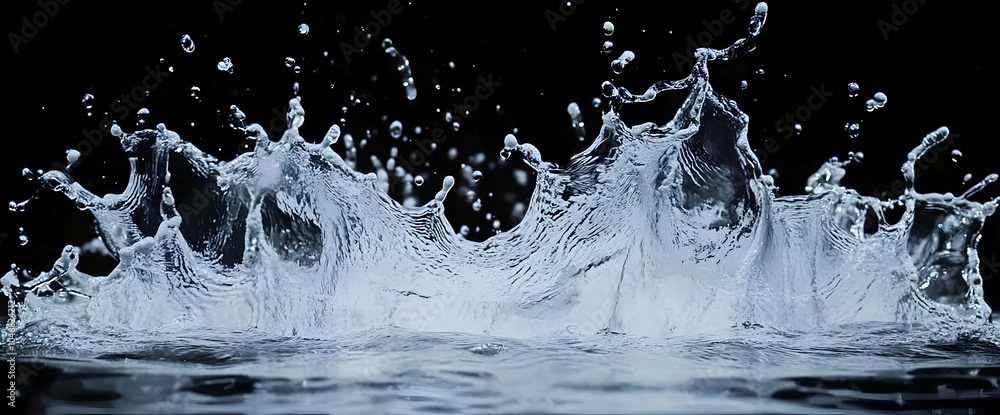 Aufkleber a dynamic splash of water creating intricate patterns against a dark background. black and white bac