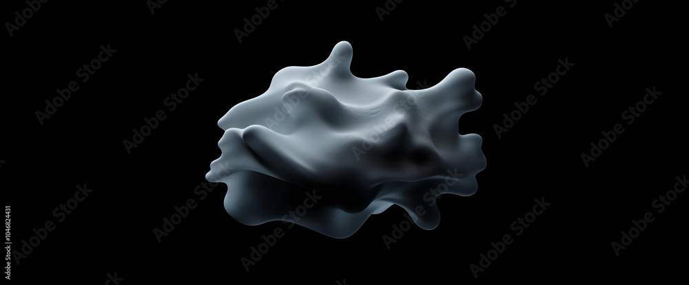 Poster abstract organic shape resembling a fluid or blob in a dark background. black and white background i