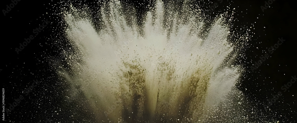 Poster a dramatic explosion of dust and debris against a dark background, creating a powerful visual effect