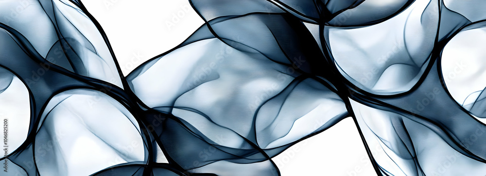 Poster abstract flowing shapes in shades of blue and black, creating a dynamic visual effect. black and whi