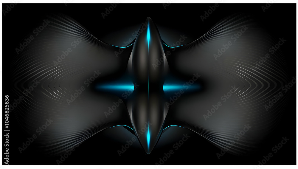 Poster abstract digital design featuring smooth curves and glowing accents on a dark background. black and 