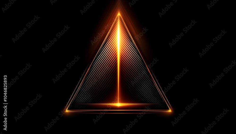 Poster a glowing triangular shape with lines and light effects on a black background. black and white backg