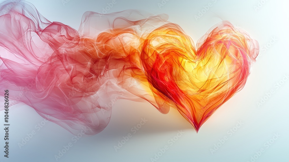 Poster a visually appealing abstract heart composed of smooth lines with soft shadows, set against a soft g