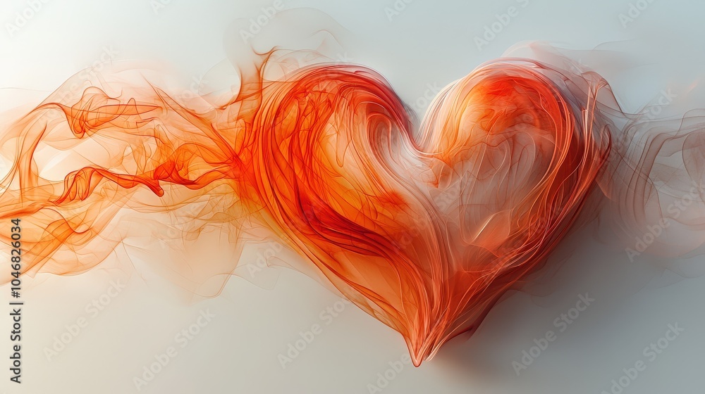 Poster a visually appealing abstract heart composed of smooth lines with soft shadows, set against a soft g