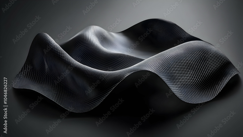 Poster a smooth, undulating black surface with a textured pattern, evoking a sense of fluidity. black and w