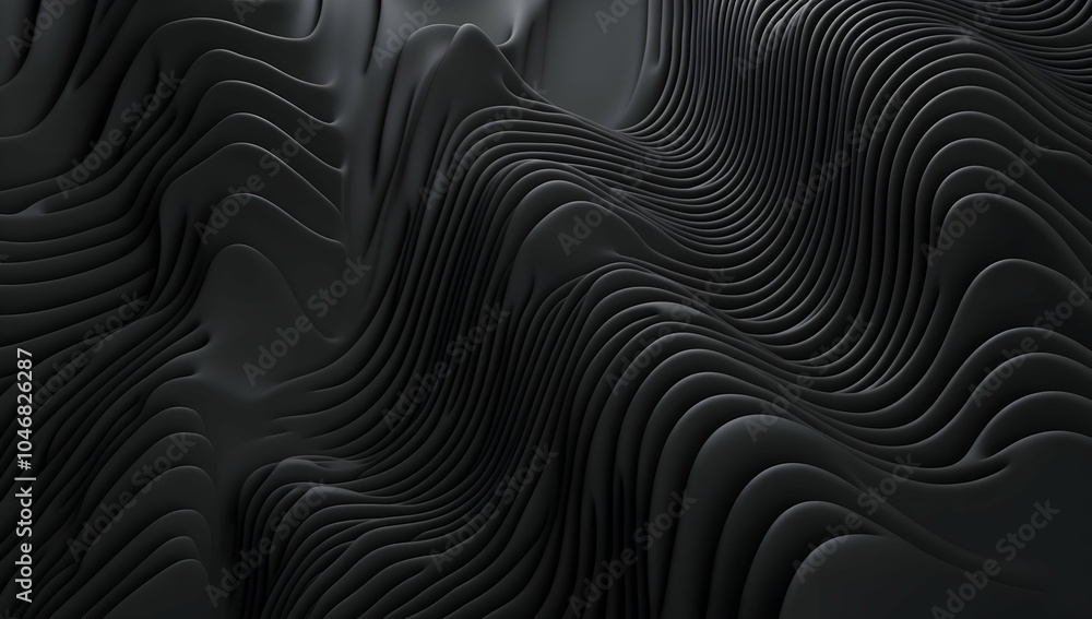 Poster abstract black waves create a textured, flowing surface, evoking depth and movement. black and white