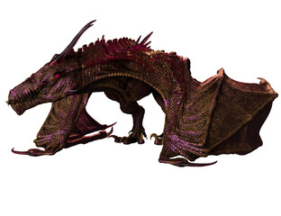 3D rendered red pink dragon isolated on transparent background