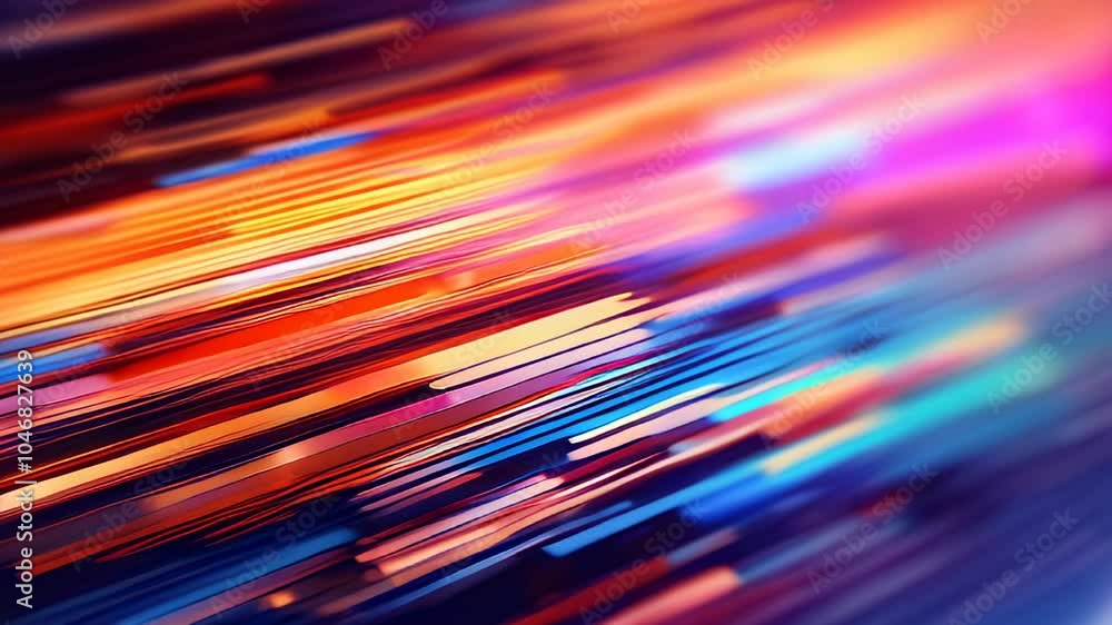 Poster Colorful streaks of light in motion, creating a dynamic and abstract visual effect with warm and cool tones blending.