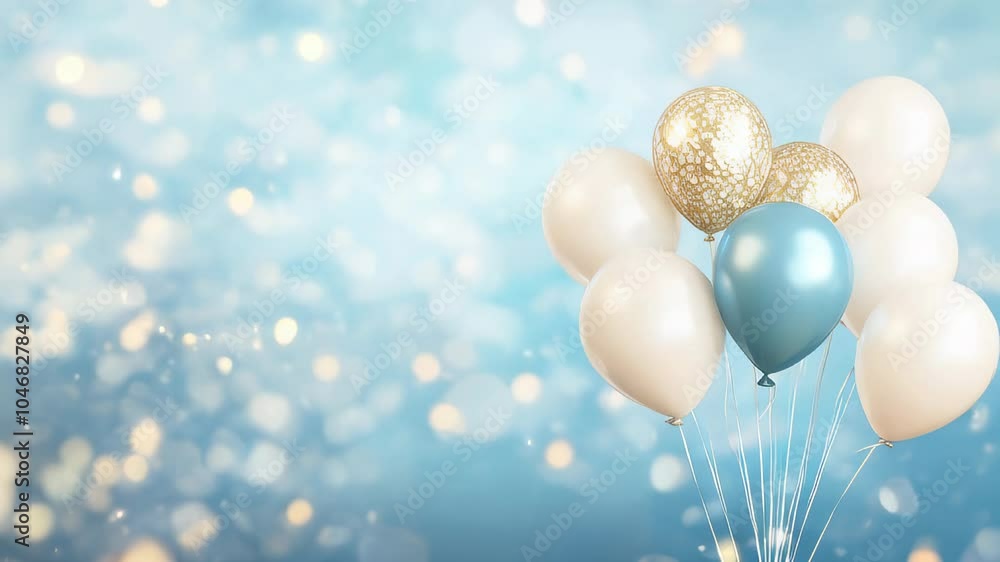 Poster a cluster of pastel-colored balloons floating against a soft, dreamy background with subtle bokeh li