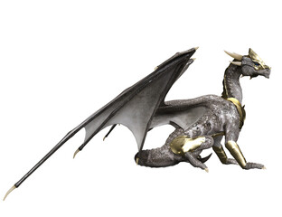3D rendered white dragon with a golden armor isolated on transparent background