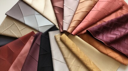 A close-up of multiple fabric swatches, each showcasing a different color and texture.