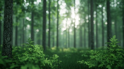 Fototapeta premium Serene forest landscape a tranquil retreat into nature's lush greenery and vibrant flora enveloping the sunlit grove