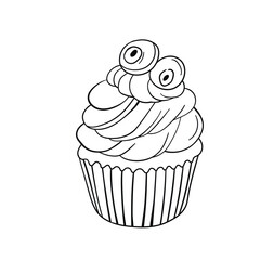 Muffin cake, sweet cupcake with cream, delicious pastries. Modern vector illustration, logo for cafe, restaurant, pastry shop. Dessert icon. Symbol for a candy bar