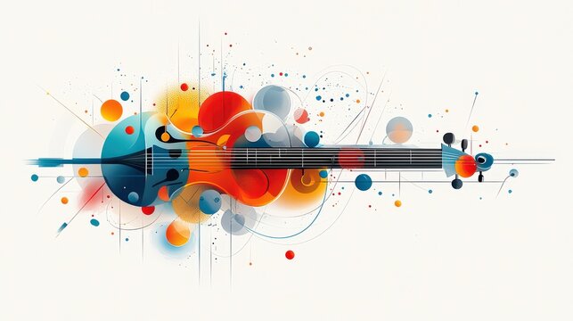 An artistic fusion of instruments and abstract lines, vividly illustrated against a white background, representing the connection between sound and art.