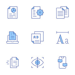 Text icons set. Line Duotone style, editable stroke. analysis, document, leaflet, scan, chat, copy, file, font