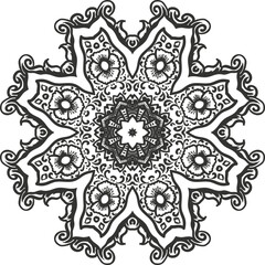Simple Flower Mandala Tattoo Circular Pattern in the Form of a Mandala Decorative Ornament in Ethnic Oriental Style.
