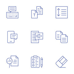 Text icons set. Thin Line style, editable stroke. between, copy, draft, text, text to speech, wishlist, keyboard, message, report