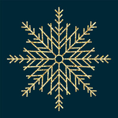 Golden glitter snowflake. Snowflake - Gold vector glitter Christmas Ornament. EPS 10