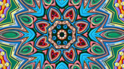 Abstract colorful psychedelic mandala kaleidoscope background pattern for a summer music festival