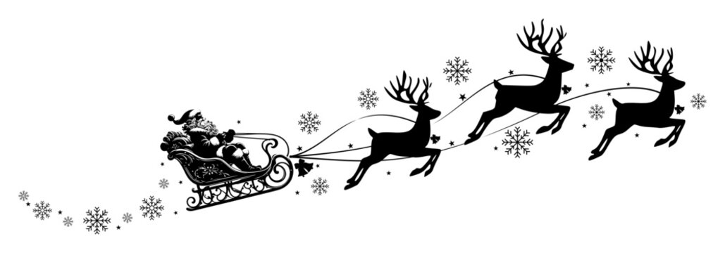Flying santa claus with sleight and reindeers