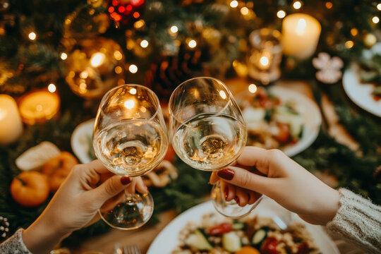 People tasting with glasses of red wine on Christmas day