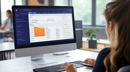A learning management system dashboard with a teacher reviewing student progress and assignment submissions