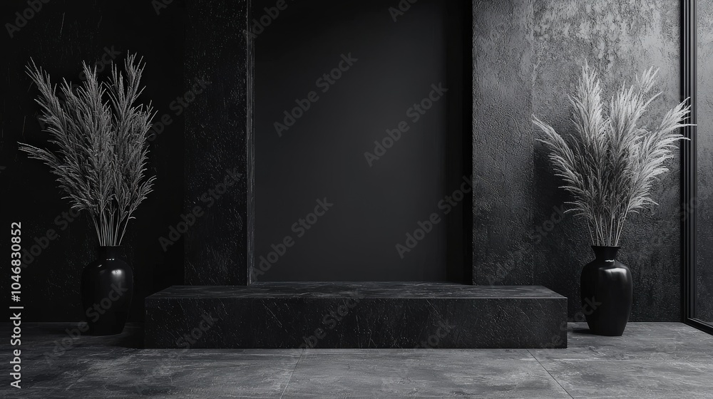 Fototapete black backdrop with minimalist typography and elegant design elements, creating a sophisticated atmo