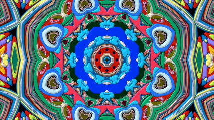 Abstract colorful psychedelic mandala kaleidoscope background pattern for a summer music festival