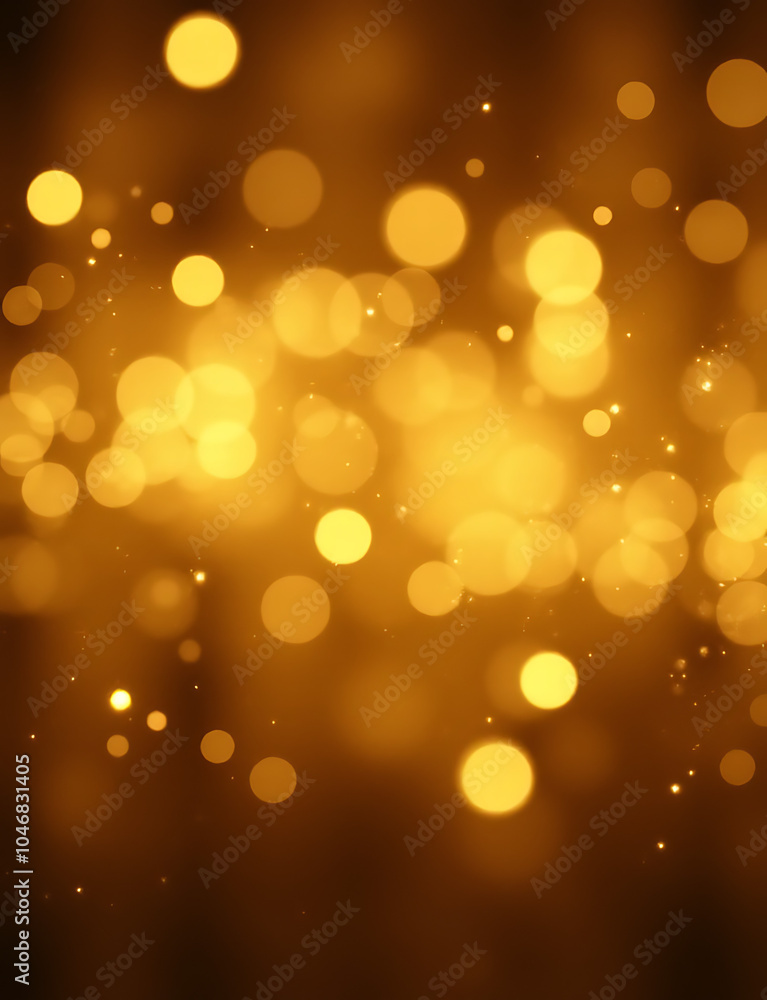 Poster golden sparkle shines with a subtle bokeh effect and selective focus on festive backgrounds of brigh
